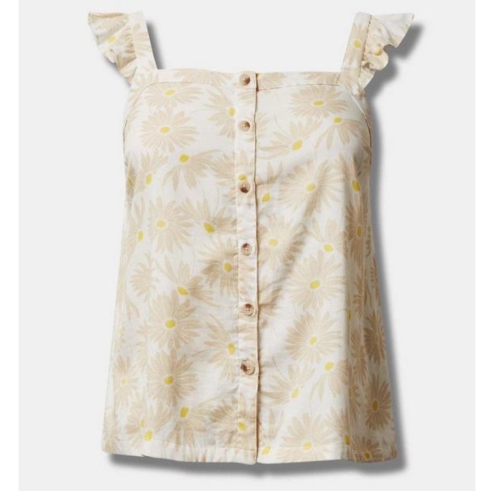 Torrid Double Gauze Ruffle Button Front Tank Top - Daisy Pattern - 4X